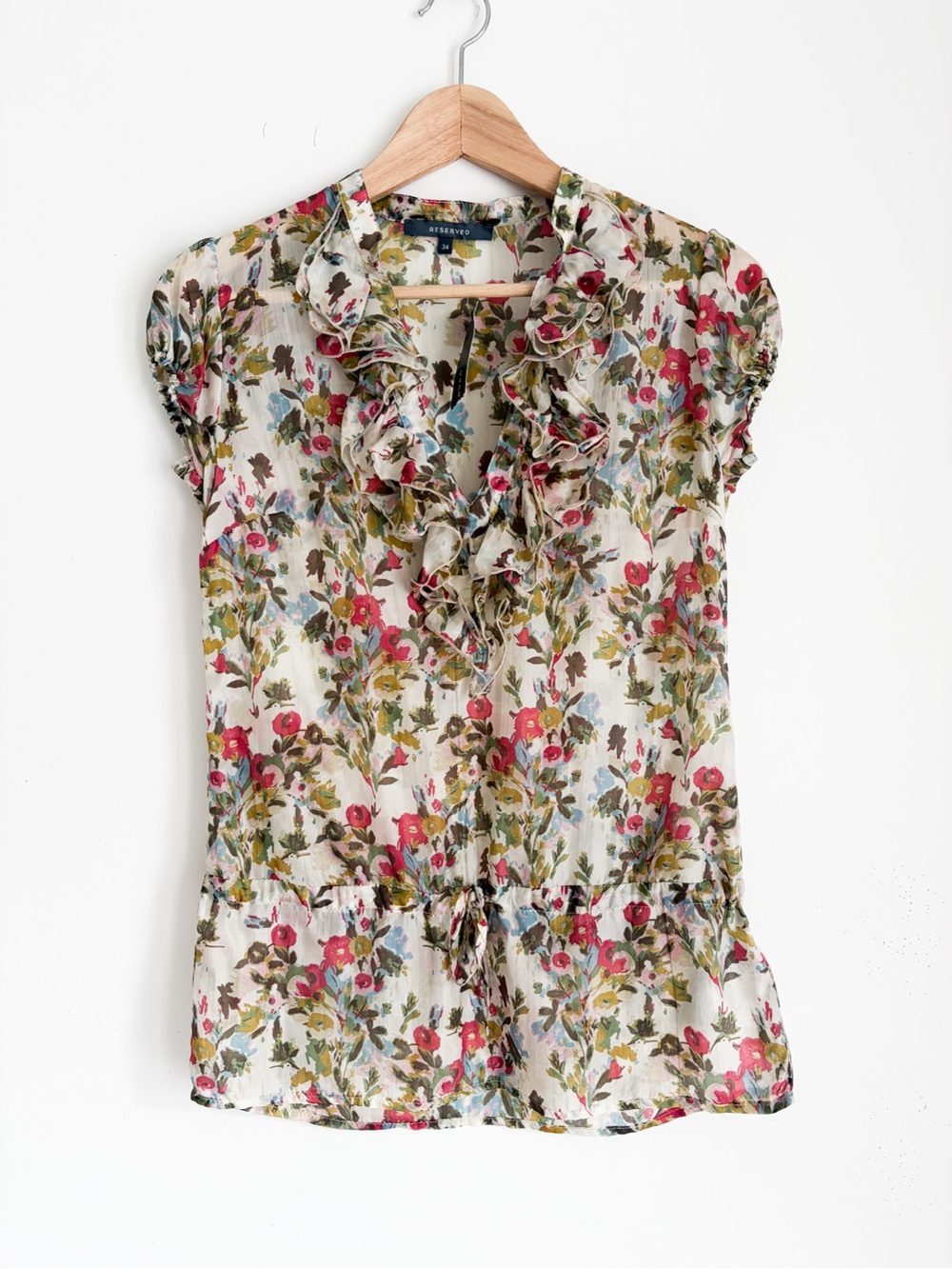 Reserved Luxury Jungle 100% Silk Ruffle Blouse - Size XS